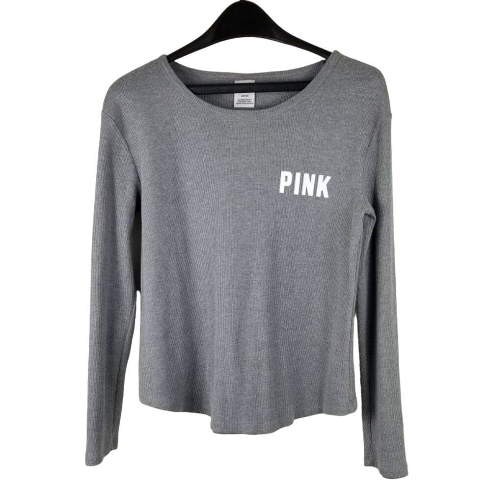 Victoria Secret Pink Heather Gray Waffle Long Sleeve Top Women's M